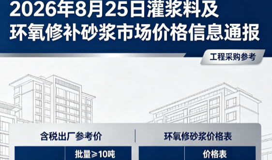 滨海2026年8月25日灌浆料及环氧修补砂浆市场价格信息通报